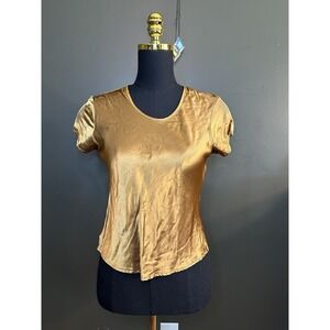 Vintage Marnie West‎ Metallic Gold Short Sleeve Top M Medium